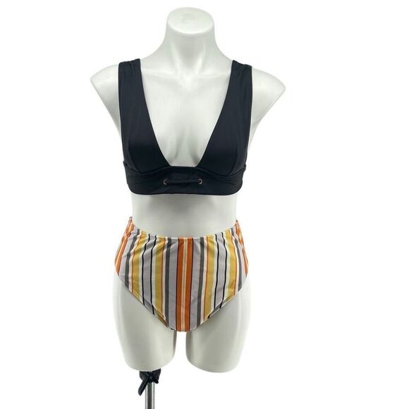 ASOS Swim Mix and Match High Waist Stripe Bottom with Black Bralette Top Size 8 - Picture 15 of 15